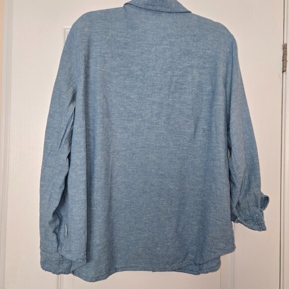 ORVIS Shirt Women’s Button Up Blouse Top Long Sleeve Linen Blend Blue XL - Picture 2 of 12